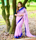 Pink and Blue Monipuri Saree - Image 3